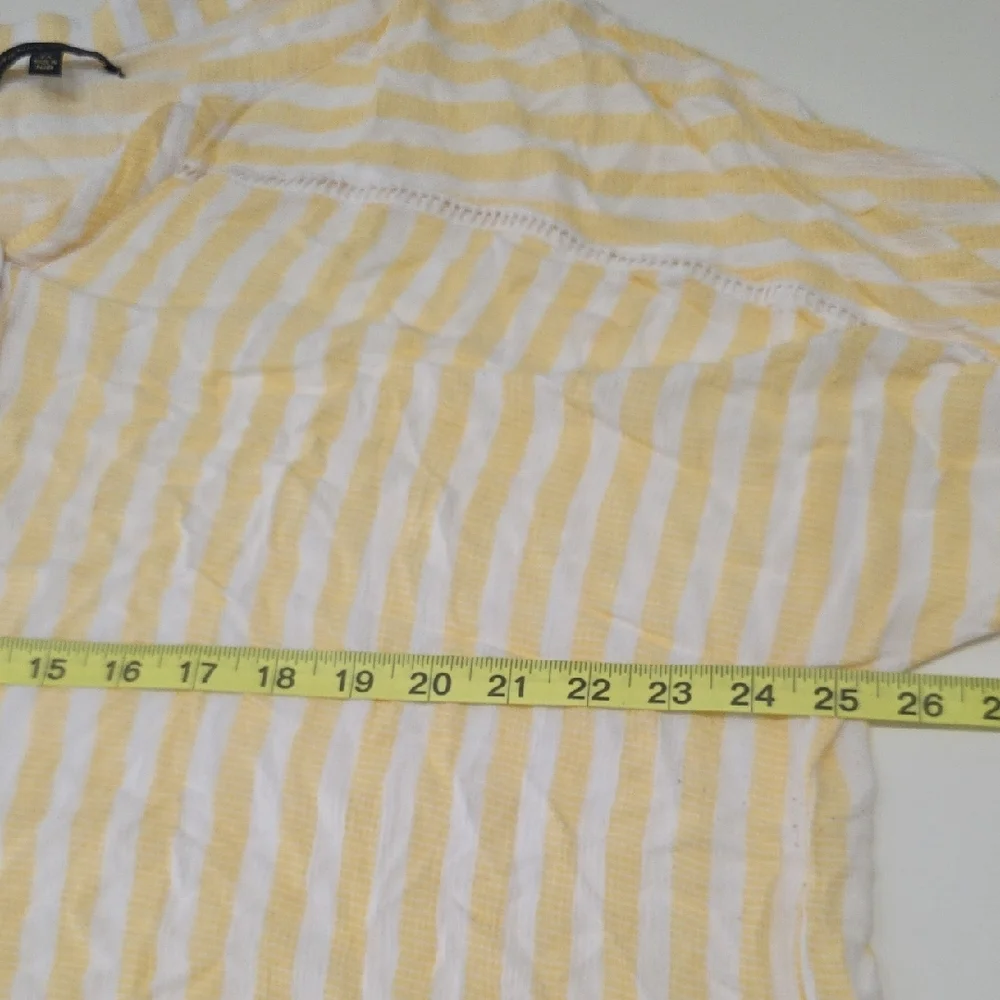 Adrienne Vittadini Blouse Yellow White Stripe Women 2X Boho Henley Peasant Lagen - Picture 7 of 7
